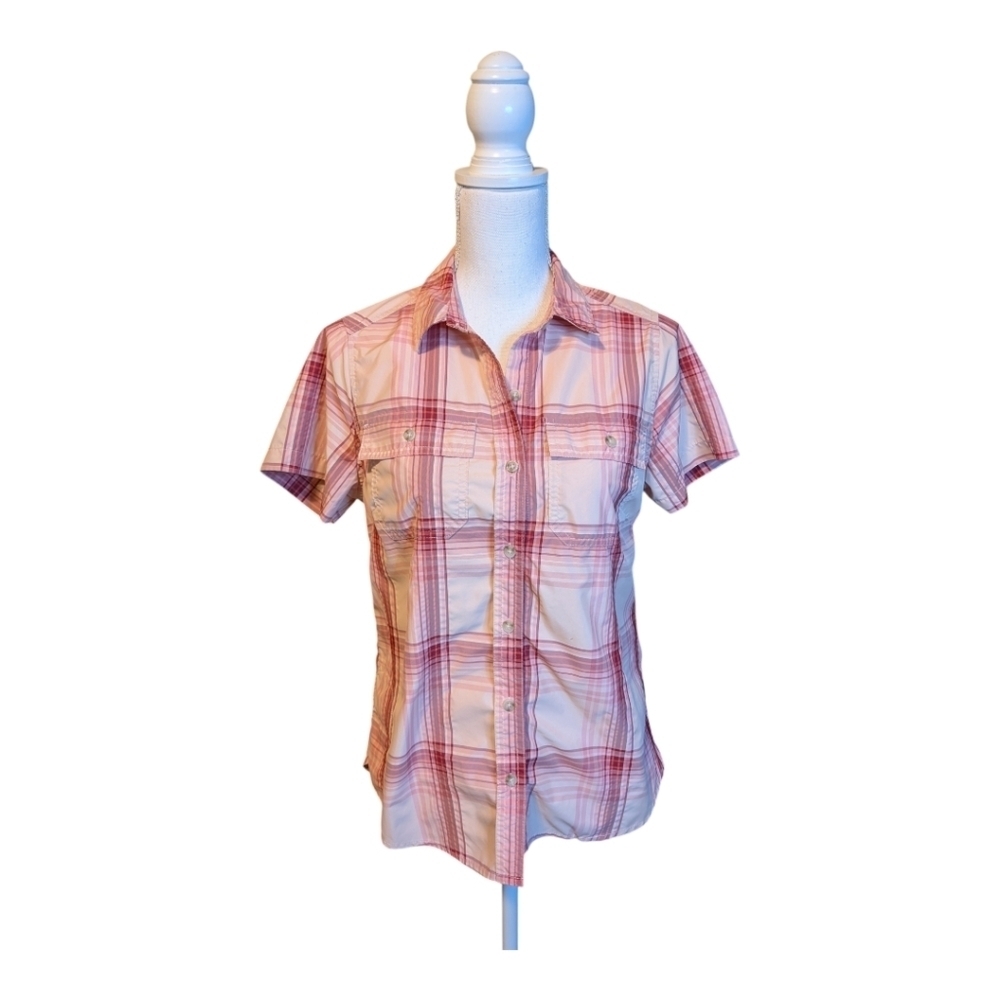 Eddie Bauer Pink Plaid Button-Up Short Sleeve Outdoor Shirt